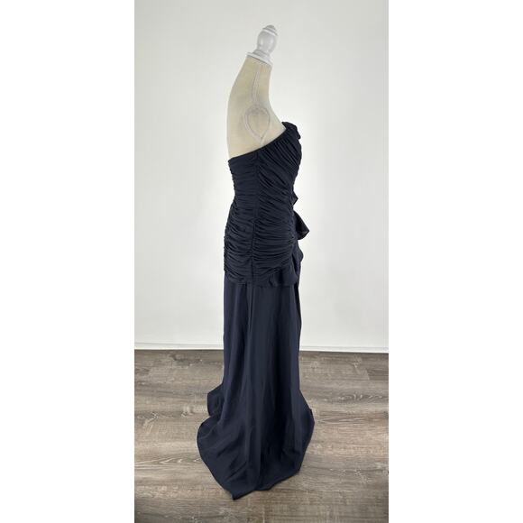 Andrew Adela Formal Evening Dress Womens Size 12/14 Chiffon Rosette Navy Blue - Picture 5 of 14